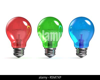 RGB Rosso, verde e blu delle lampadine della luce 3D Foto Stock