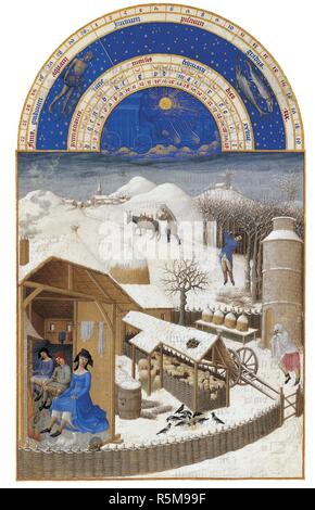 Febbraio (Les Très ricchezze Heures du Duc de Berry). Museo: Musée Condé, Chantilly. Autore: Limbourg fratelli. Foto Stock