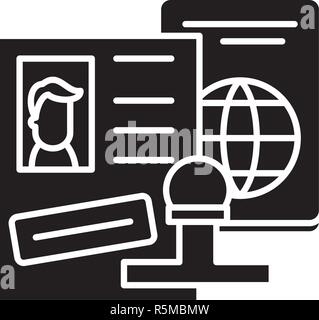 Tourist Visa icona nera, segno del vettore su sfondo isolato. Tourist Visa concetto simbolo, illustrazione Illustrazione Vettoriale