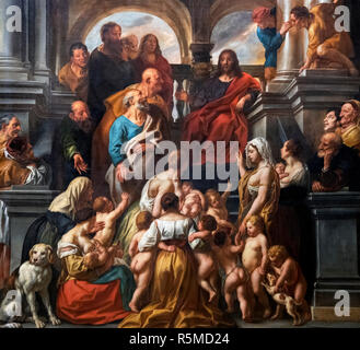 Lasciate che i piccoli fanciulli vengano a me (Marco 10:13-16) da Jacob Jordaens (1593-1678), olio su tela, c. 1660-69 Foto Stock