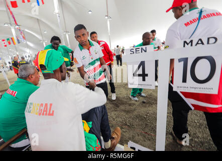 Immagini dei giocatori, giudici e pubblici di boccia raddoppia il campionato del mondo in Canada. Foto Stock