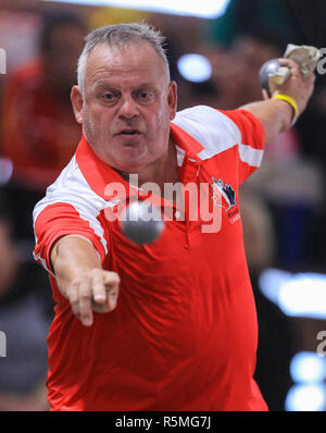 Immagini dei giocatori, giudici e pubblici di boccia raddoppia il campionato del mondo in Canada. Foto Stock