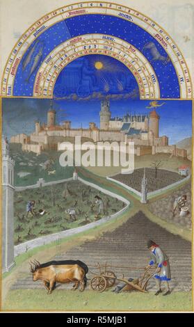 Marzo (Les Très ricchezze Heures du Duc de Berry). Museo: Musée Condé, Chantilly. Autore: Limbourg fratelli. Foto Stock