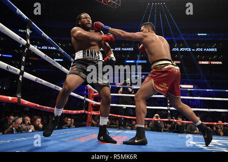 Joe Joyce sconfigge Joe Hanks durante il campionato Heavyweight Bout allo Staples Center di Los Angeles. PREMERE ASSOCIAZIONE foto. Data foto: Sabato 1 dicembre 2018. Scopri la storia della Pennsylvania di boxe a Los Angeles. Il credito fotografico dovrebbe essere: Lionel Hahn/PA filo Foto Stock