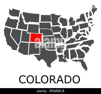 Stato del Colorado sulla mappa di STATI UNITI D'AMERICA Foto Stock