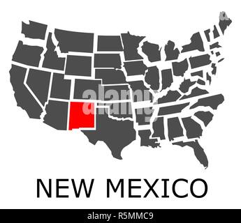 Stato del New Mexico sulla mappa di STATI UNITI D'AMERICA Foto Stock