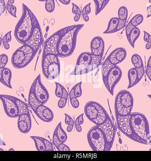 Seamless pattern astratti sfondo con battenti disegnati a mano farfalle. Illustrazione Vettoriale. Design per tessili o di carta. Foto Stock