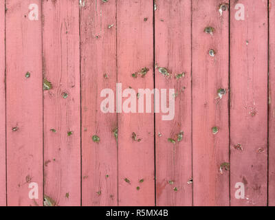 Assicelle di legno di una vecchia porta con la pittura rosa Foto Stock