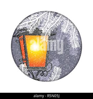 Lanterna di natale con nevicata in background di notte Illustrazione Vettoriale