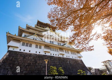 Il Castello di Osaka con colori autunnali Foto Stock