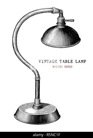 Vintage lampada da tavolo per disegnare a mano incisione vintage stile antico isolato su sfondo bianco Illustrazione Vettoriale