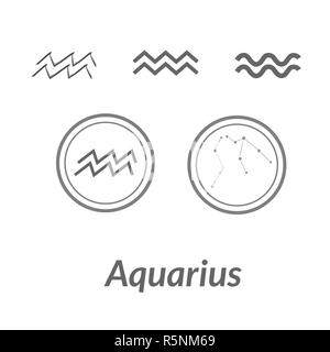 Il Water-Bearer aquarius cantare. Star constellation elemento vettore. Età di Aquarius costellazione di simboli dello zodiaco su sfondo chiaro. Foto Stock