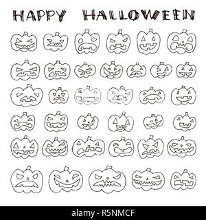 Disegnata a mano la zucca Jack o lantern illustrazione impostato Foto Stock