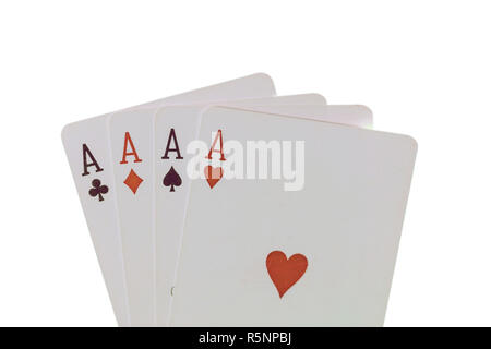 Poker, casino carte da gioco concetto. Quattro Assi isolati su sfondo bianco Foto Stock