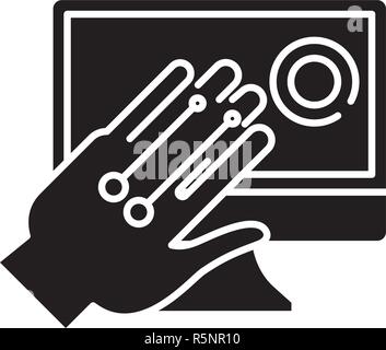 Riconoscimento dei gesti sistema icona nera, segno del vettore su sfondo isolato. Riconoscimento dei gesti il concetto di sistema simbolo, illustrazione Illustrazione Vettoriale