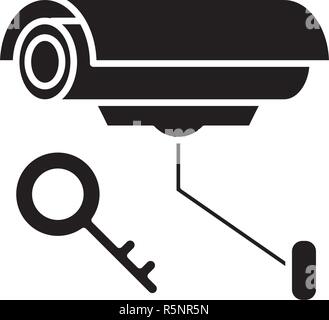 Allarme video icona nera, segno del vettore su sfondo isolato. Allarme video concetto simbolo, illustrazione Illustrazione Vettoriale