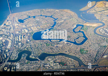 Vista aerea Foster City, previsto per una città che si trova in San Mateo County, la baia di San Francisco, California Foto Stock