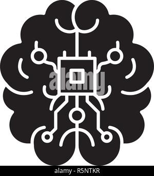 Il chipset del cervello icona nera, segno del vettore su sfondo isolato. Cervello concetto chipset simbolo, illustrazione Illustrazione Vettoriale