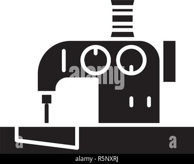 Macchina per cucire icona nera, segno del vettore su sfondo isolato. Macchina per cucire concetto simbolo, illustrazione Illustrazione Vettoriale