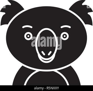 Funny koala icona nera, segno del vettore su sfondo isolato. Strano concetto koala simbolo, illustrazione Illustrazione Vettoriale