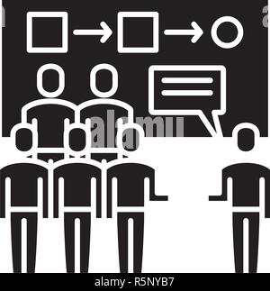 Segmentazione dei clienti icona nera, segno del vettore su sfondo isolato. Segmentazione dei clienti concetto simbolo, illustrazione Illustrazione Vettoriale