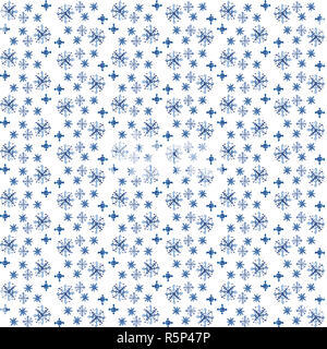 Acquerello natale pattern senza giunture di fiocchi di neve su sfondo bianco Foto Stock