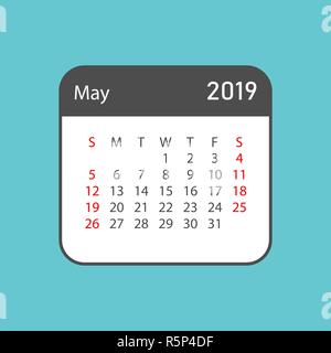 Calendario Maggio 2019 anno in stile semplice. Calendario planner Design modello. Ordine del giorno può promemoria mensile. Business illustrazione vettoriale. Illustrazione Vettoriale