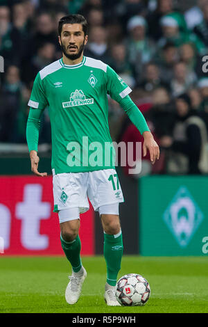 Brema, Stadio Weser, 01-12-2018 , Stagione 2018 / 2019 , la Bundesliga tedesca. Risultato finale 1-2, Werder Brema player Nuri Sahin durante la partita Werder Brema - Bayern Munchen DFL REGOLAMENTI VIETANO QUALSIASI USO DI FOTOGRAFIE come sequenze di immagini e/o quasi-VIDEO Foto Stock