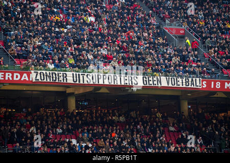 AMSTERDAM, Paesi Bassi, 02-12-2018, calcio, eredivisie Olandese, stagione 2018/2019, Johan Cruijff ArenA , banner durante la partita Ajax - ADO Den Haag Foto Stock