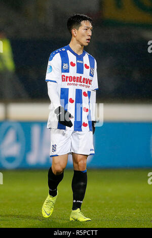 HEERENVEEN, 01-12-2018, Abe Lenstra stadium, stagione 2018 / 2019, olandese Eredivisie, SC Heerenveen player Yuki Kobayashi durante la partita SC Heerenveen - Fortuna Sittard 3-1. Foto Stock