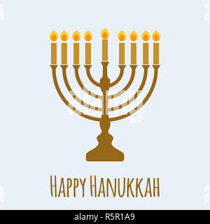 Happy Hanukkah lettering bigliettino. Festive stampa poster iscrizione tipografici. Vettore illustrazione vintage. La religione giudaica simbolo Foto Stock