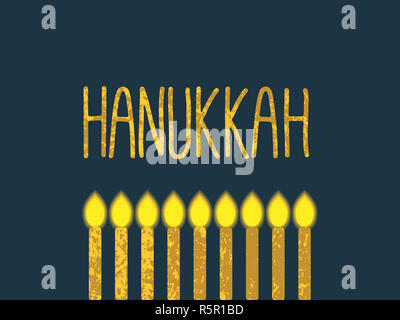 Happy Hanukkah lettering bigliettino. Festive stampa poster iscrizione tipografici. Vettore illustrazione vintage. La religione giudaica simbolo Foto Stock