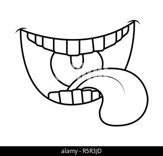 Cartoon sorriso, la bocca, le labbra con i denti e la lingua. silhouette illustrazione vettoriale isolati su sfondo bianco Foto Stock