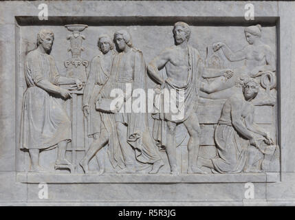 Primo piano della scultura di Leopoldo II, Pietrasanta, Toscana, Italia Foto Stock