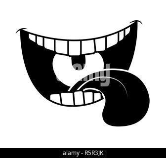 Cartoon sorriso, la bocca, le labbra con i denti e la lingua. silhouette illustrazione vettoriale isolati su sfondo bianco Foto Stock