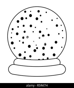 Natale snowglobe cartoon design, icona, simbolo per scheda. Inverno trasparente sfera di vetro con la caduta di neve. Illustrazione di vettore isolato su sfondo bianco. Foto Stock