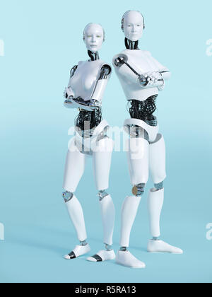 3D rendering di maschio e femmina robot nr 2. Foto Stock