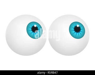Eyeball di Blue la pupilla, l'iride. Realistico parte di corpo umano set. Illustrazione di vettore isolato su sfondo bianco. Foto Stock