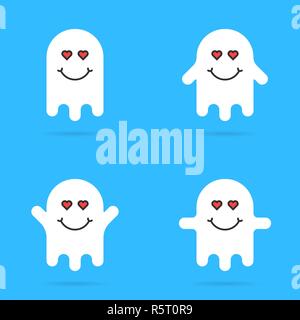 Set di bianco fantasma contentissimo gli Emoji Illustrazione Vettoriale