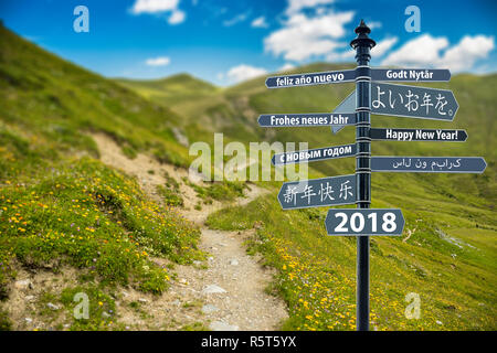 Whit Signpost Felice Anno Nuovo Foto Stock