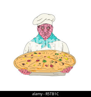 Lo Chef Zombie Holding Pizza Grime arte Foto Stock