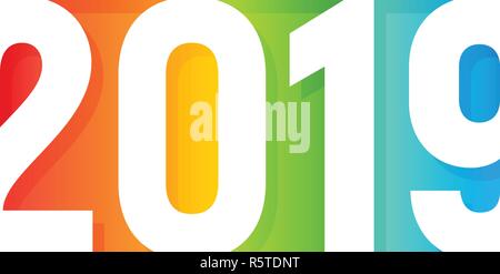 2019 Felice Anno Nuovo logo. Applicazione della carta uno stile di design. Color arcobaleno greeting card coperchio. Lo spazio negativo di forma rettangolare. 2019 simbolo colorato. I vettori. Illustrazione Vettoriale