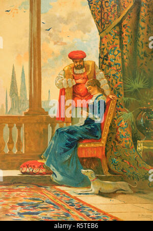 Il Re di Inghilterra Enrico VIII (1491-1547) con la sua seconda moglie, Anne Boleyn (1507-1536). Disegno di Dionisio Baixeras (1862-1943). Chromolithography. La Civilizacion (la civiltà), volume III, 1882. Foto Stock