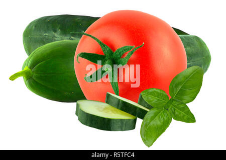 Pomodori freschi e il cetriolo isolato Foto Stock