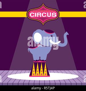 Circus elephant carino mostra il tempo fantastico illustrazione vettoriale Illustrazione Vettoriale