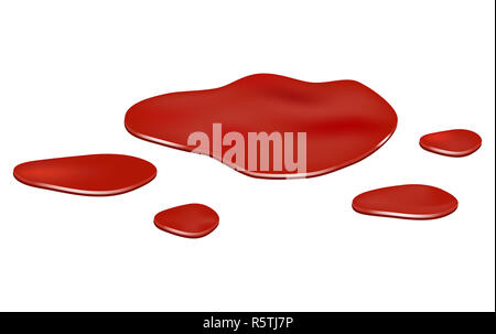 Pozza di sangue, rosso drop, Blot, macchia plash od il sangue. Illustrazione di vettore isolato su sfondo bianco. Foto Stock