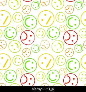 Un sacco di diverso profilo colorato emoticon, seamless pattern su bianco Illustrazione Vettoriale