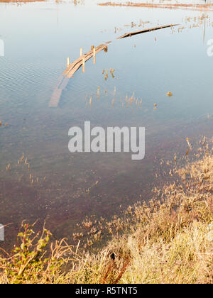 Sommerso passerella in legno in dockland in acqua di mare Foto Stock