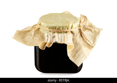 Vaso in plastica con coperchio isolato su sfondo bianco. spazio per il testo Foto Stock