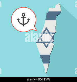 Animazione di una lunga ombra Israele mappa con la sua bandiera e un palloncino di fumetti con un elemento di ancoraggio Foto Stock